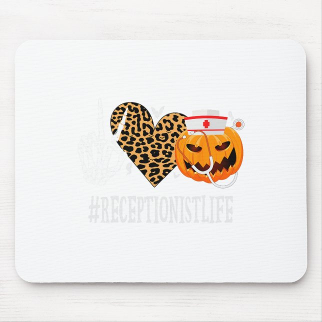 Receptionist Peace Liebe Pumpkin Fun Halloween Leo Mousepad (Vorne)