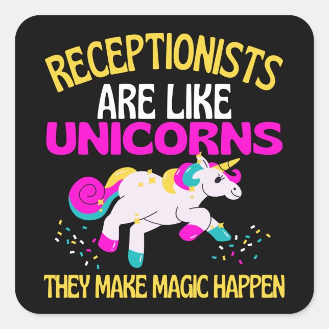 Receptionist Unicorn , Zauberhafte Einhornaufnahme Quadratischer Aufkleber (Vorderseite)
