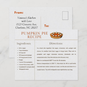 Recette citrouille à tarte Carte Thanksgiving et N