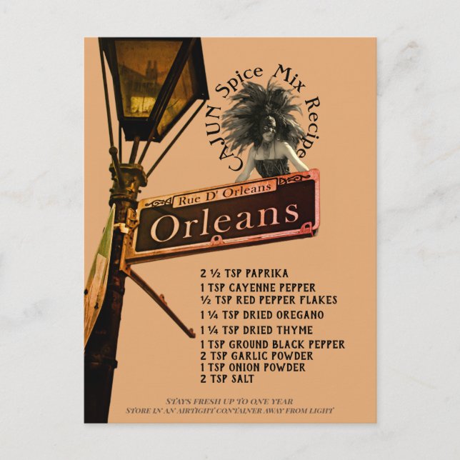 Recette de mélange d'épices Cajun | Carte postale (Devant)