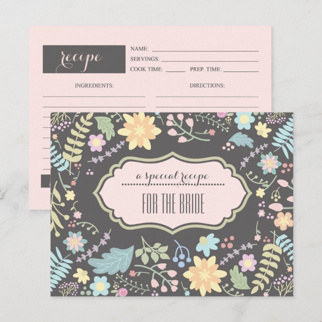 Recette pour la mariée. Carte Mariage florale mode (Devant / Derrière)