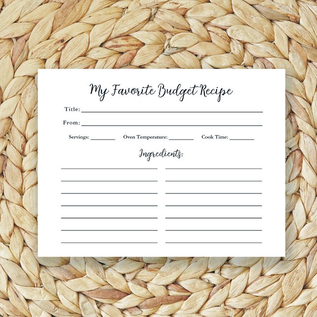 Recettes budgétaires favorites | Carte de recette  (Créateur téléchargé)