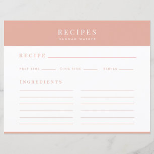 Recettes Carte de recette féminine rose pâle élé
