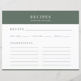 Recettes | Carte de recette verte minimale élégant