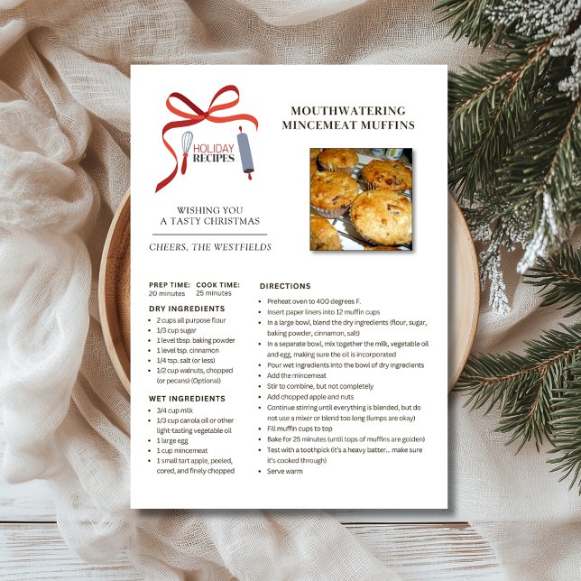 Recettes de vacances Mincemeat Muffins Carte de No (Mouthwatering Mincemeat Muffins Holiday Recipe Christmas Card 5x7)