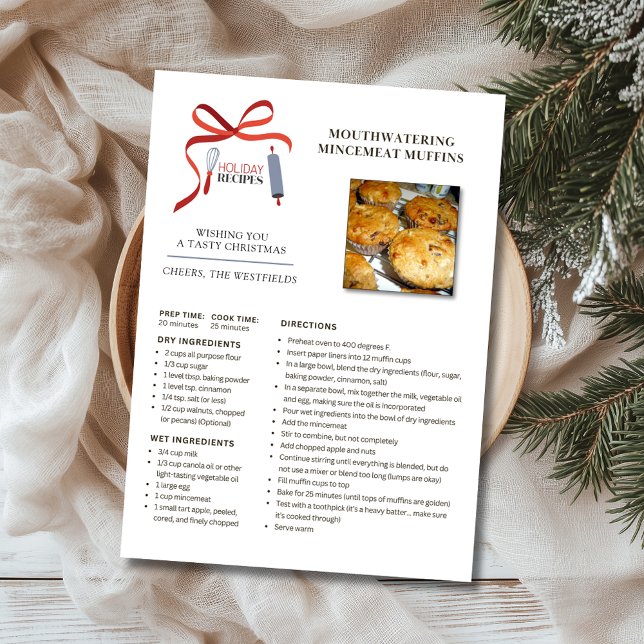 Recettes de vacances Mincemeat Muffins Carte de No (Holiday Recipe Mincemeat Muffins Personalized Christmas Card)