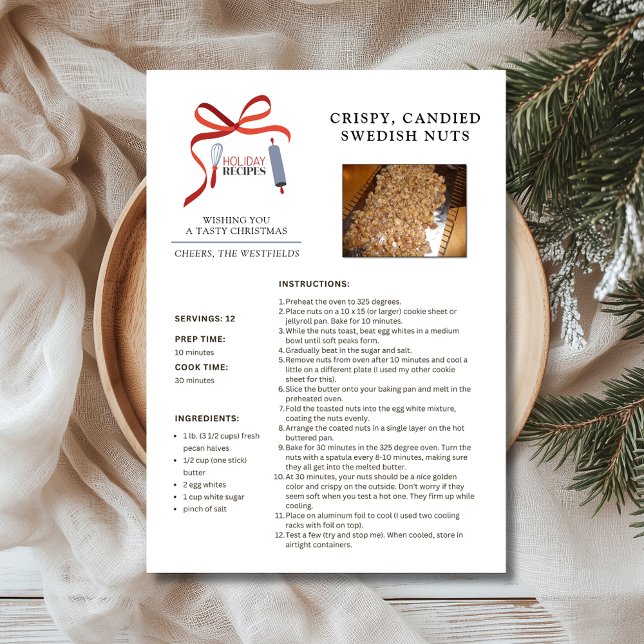 Recettes de vacances Suédoise Noix Carte de Noël (Holiday Recipes Crispy Candied Swedish Nuts Christmas Card)