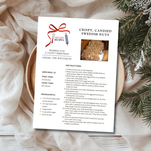 Recettes de vacances Suédoise Noix Carte de Noël (Crispy Candied Swedish Nuts Holiday Recipe Christmas Card)