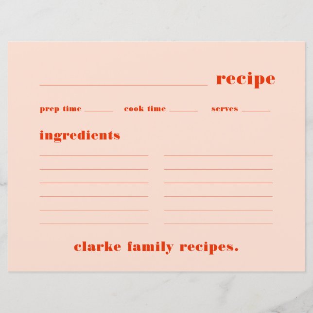 Recettes familiales Carte Recette rouge et rose ré (Devant)
