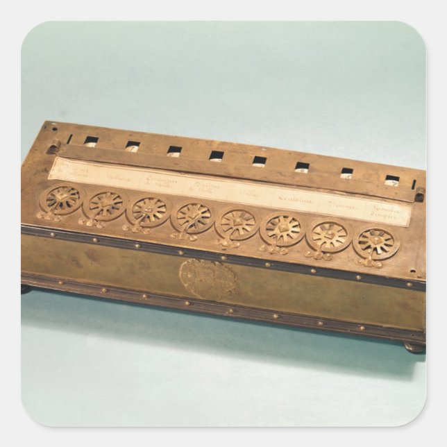Rechenmaschine, erfunden von Blaise Pascal Quadratischer Aufkleber (Vorderseite)