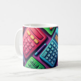 Rechner im Cartoon-Stil in leuchtendem Blau  Kaffeetasse
