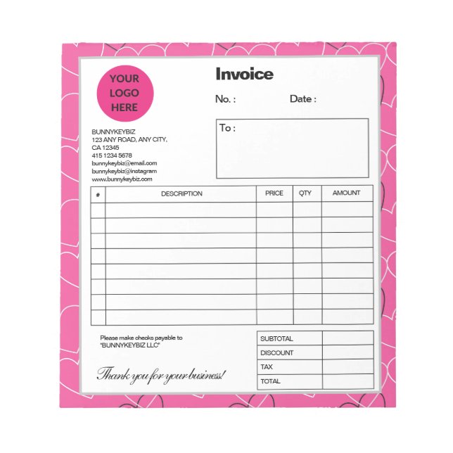 Rechnung für das Unternehmen "White Doodle Company Notizblock (Vorderseite)