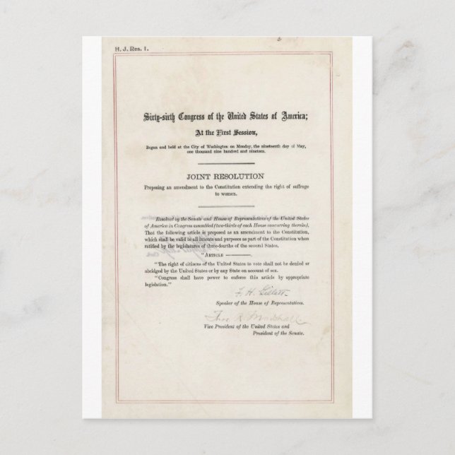 Recht der Frauen auf Abstimmung- 19. Änderungsantr Postkarte (Vorderseite)