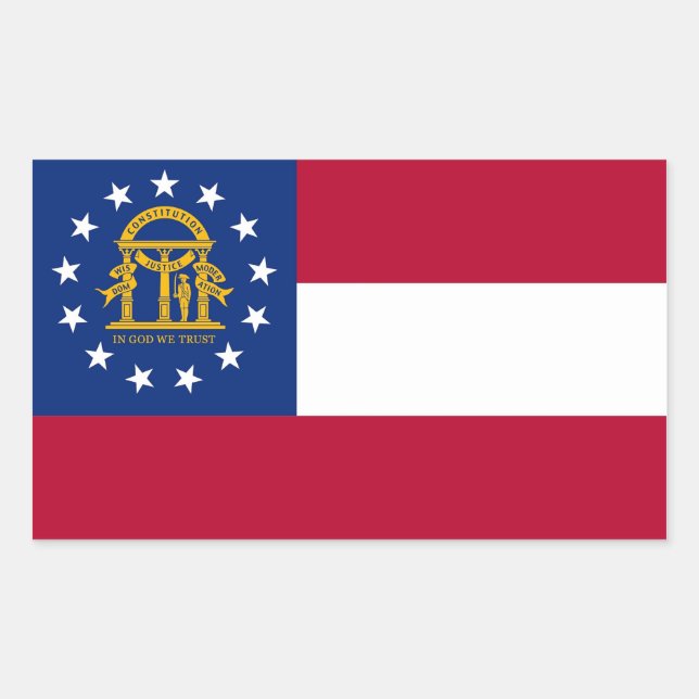 Rechteck Aufkleber mit Flag von Georgia, USA. (Vorderseite)