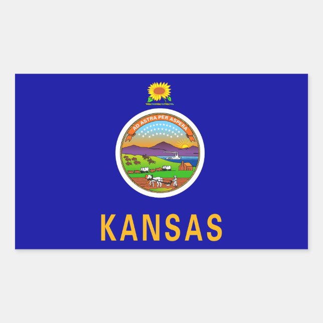 Rechteck Aufkleber mit Flagge von Kansas, USA. (Vorderseite)