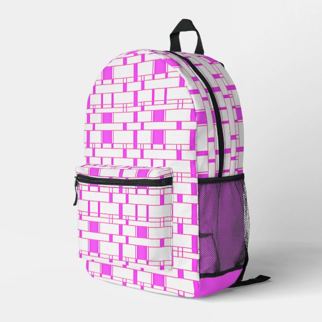 Rechteck Muster Weiß 10 Bedruckter Rucksack (Rückseitige Ecke Rechts)