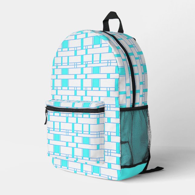 Rechteck Muster Weiß 3 Bedruckter Rucksack (Rückseitige Ecke Rechts)