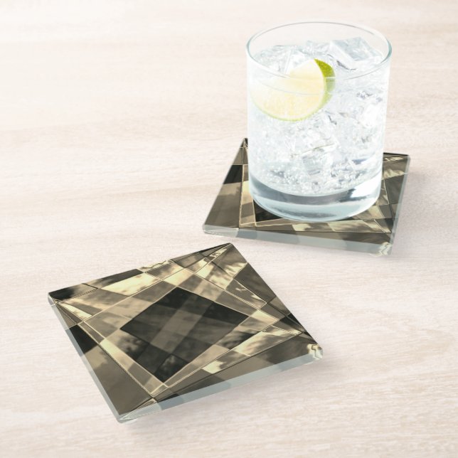 Rechtecke in Holz oder Beige geneigt? Glasuntersetzer (Schrägansicht)