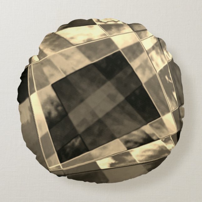 Rechtecke in Holz oder Beige geneigt? Rundes Kissen (Vorderseite)