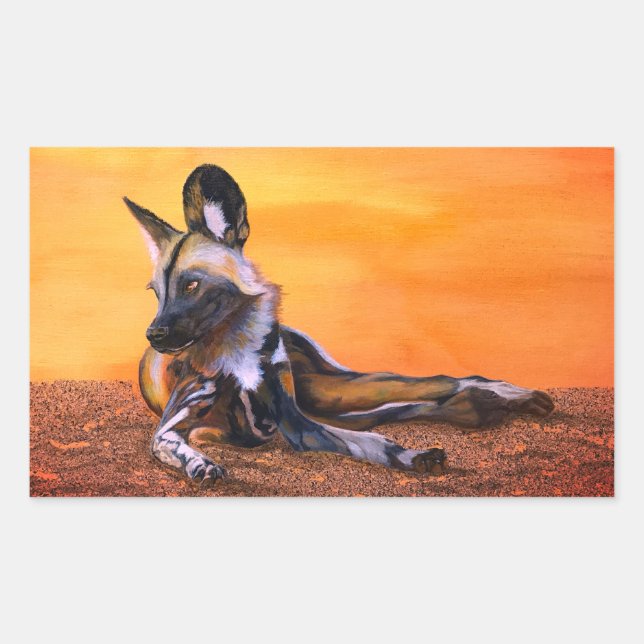 Rechteckige Aufkleber für Afrikanischer Wildhund (Vorderseite)