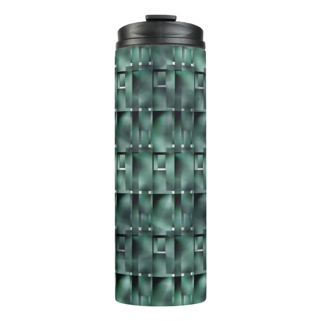 Rechteckige Formate in grüner Farbe und dunklem Fl Thermosbecher (Vorderseite)