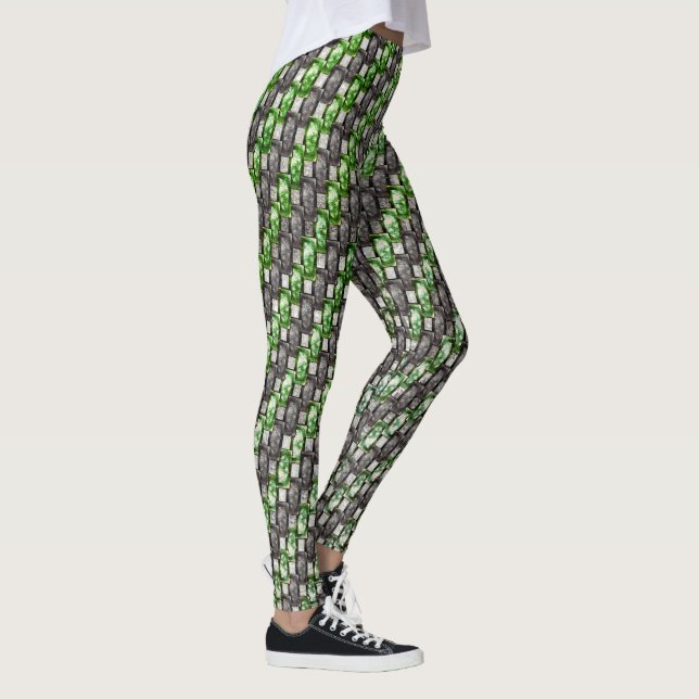 Rechteckige Schnitzereien und gepunktet, grün grau Leggings (Rechts)