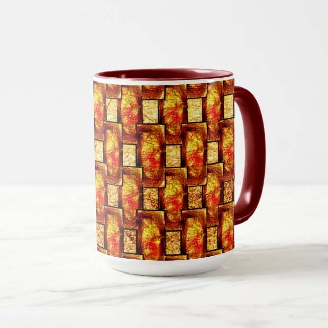Rechteckige Teller, geschnitzt und farbig, orange Tasse (VorderseiteRechts)