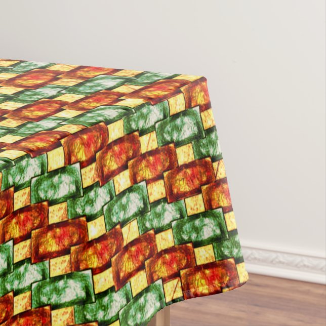 Rechteckige Teller, geschnitzt und gefärbt, rot gr Tischdecke (Beispiel)