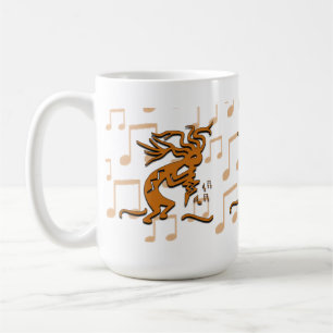 Rechter Einfassung Kokopelli Musiker mit Kaffeetasse