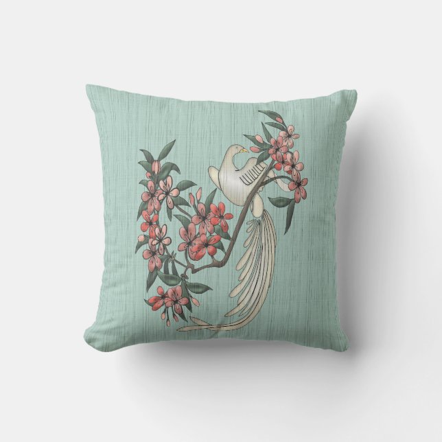 Rechter weißer Vogel - Kirschblüten 2 Aqua Kissen (Vorderseite)