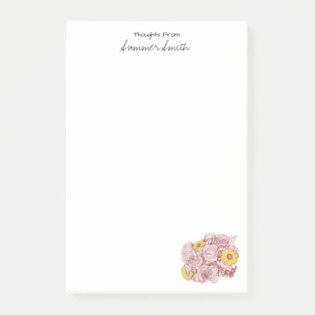 Rechts Ecke Terra Cotta Outlinet Bouquet Custom Post-it Klebezettel (Vorderseite)