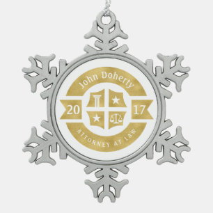 Rechtsanwalt 2017 Dekorativer Golden Schneeflocken Zinn-Ornament
