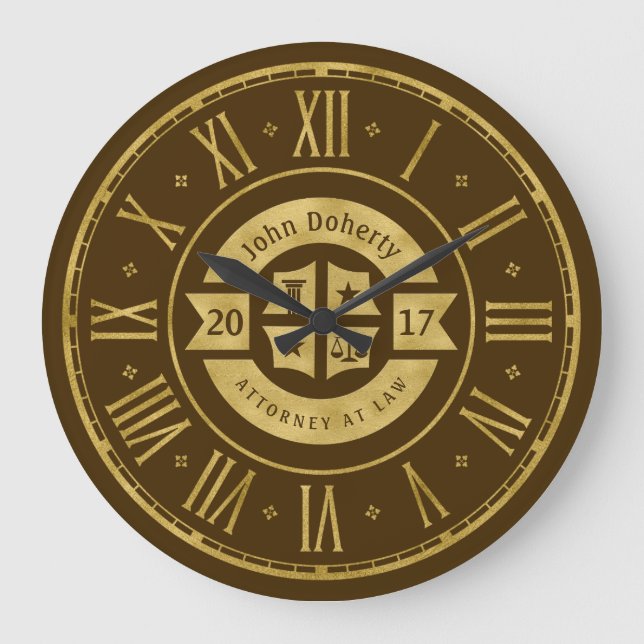 Rechtsanwalt 201X Rechtsanwalt | Elegant Gold Brow Große Wanduhr (Vorderseite)