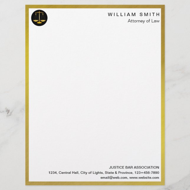 Rechtsanwalt in Imitats Gold Scale Anwältin Justiz Briefbogen (Vorderseite)