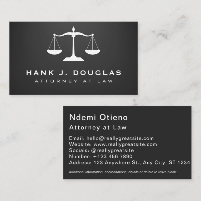 Rechtsanwalt "Justice Scale Black Business Card" Visitenkarte (Vorne/Hinten)
