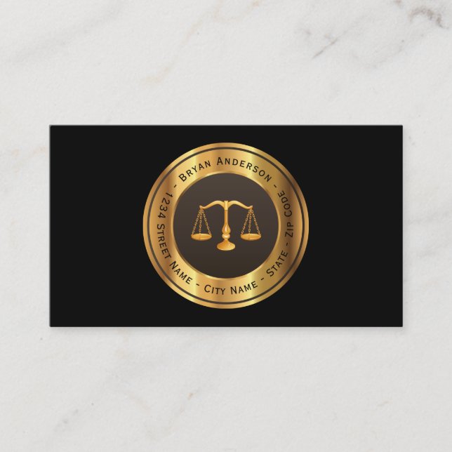Rechtsanwalt mit "Law Gold Scale Business Card" Visitenkarte (Vorderseite)