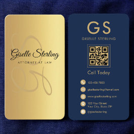 Rechtsanwalt Navy Blue Gold QR Code Monogram Visitenkarte
