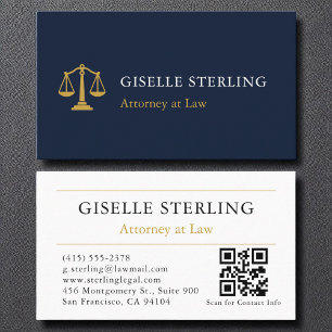 Rechtsanwalt QR Code Navy Blue Gold Visitenkarte