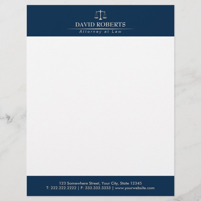 Rechtsanwalt Royal Blue Gold Scale Anwältin Briefkopf (Vorderseite)