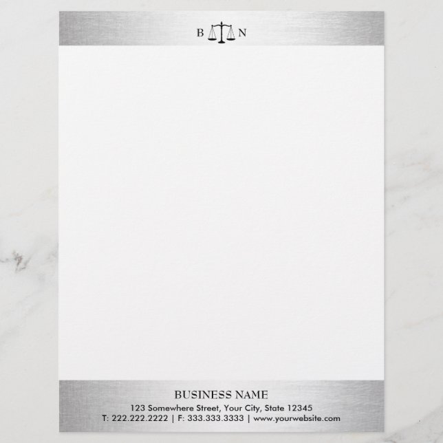 Rechtsanwalt Silver Border Law Scales Anwalt Briefbogen (Vorderseite)