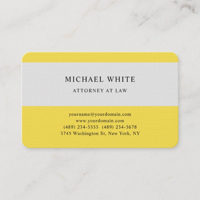 Rechtsanwältin Linen Minimalistisch Yellow Grey Visitenkarte (Vorderseite)