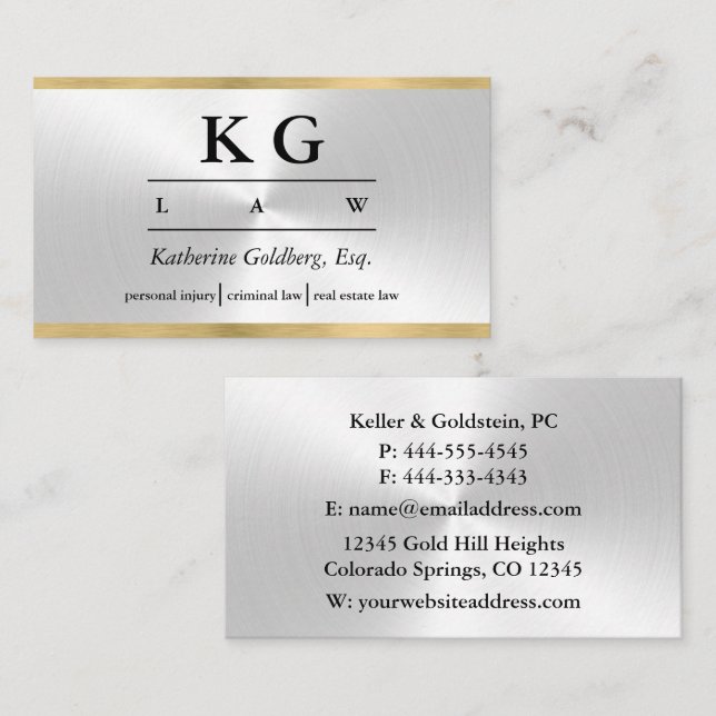 Rechtsanwältin Silver & Gold Business Card Visitenkarte (Vorne/Hinten)
