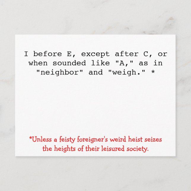 Rechtschreibregeln: I vor E Postkarte (Vorderseite)
