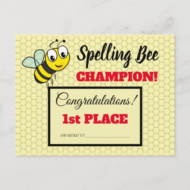 Rechtschreibwettbewerb Bee Award Champion School Postkarte (Vorderseite)
