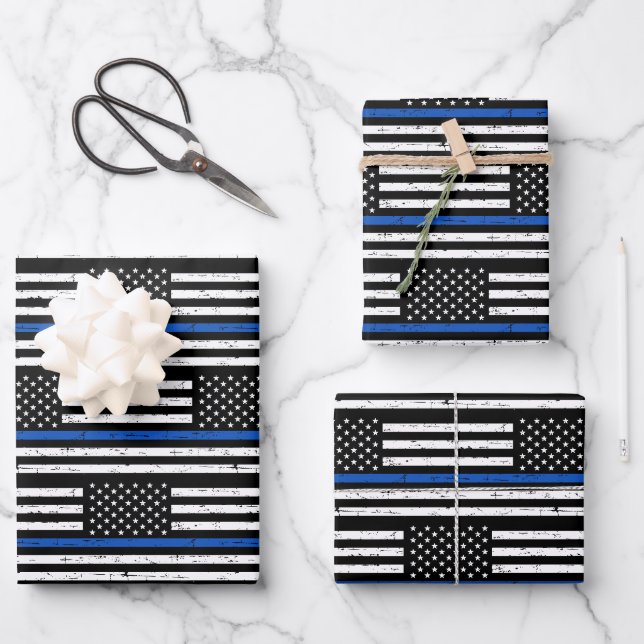 Rechtsdurchsetzung der Polizei in der "Blue Line" Geschenkpapier Set (Vorderseite)