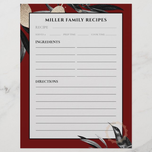 Recipe Binder Page | Familienname | Burgund (Vorderseite)
