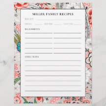 Recipe Binder Page | Familienname | Elegant floral