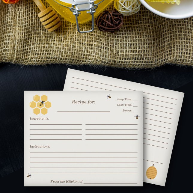 Recipe Card für Bienen und Honeycomb Brautparty (Bee and Honeycomb Bridal Shower Recipe Card)