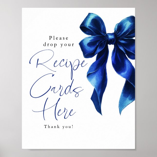 Recipe Cards Navy Blue Bow Bridal Shower Sign Poster (Vorne)