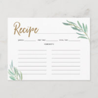 Recipe Cards - Rustikale Grünpflanzen Brautparty R